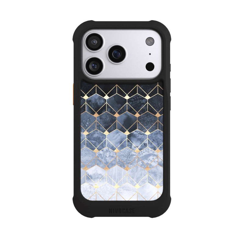 iPhone 17 Pro NIVOmax Blaue Sechsecke und Diamanten Golddruck