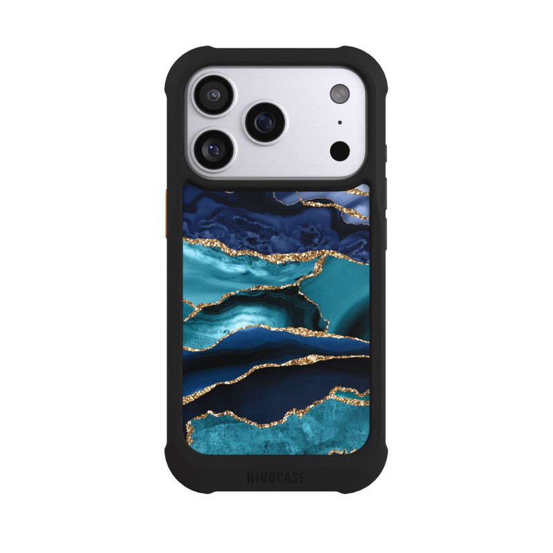 iPhone 17 Pro NIVOmax Dark and Light Blue Marble Gold Glitter Look