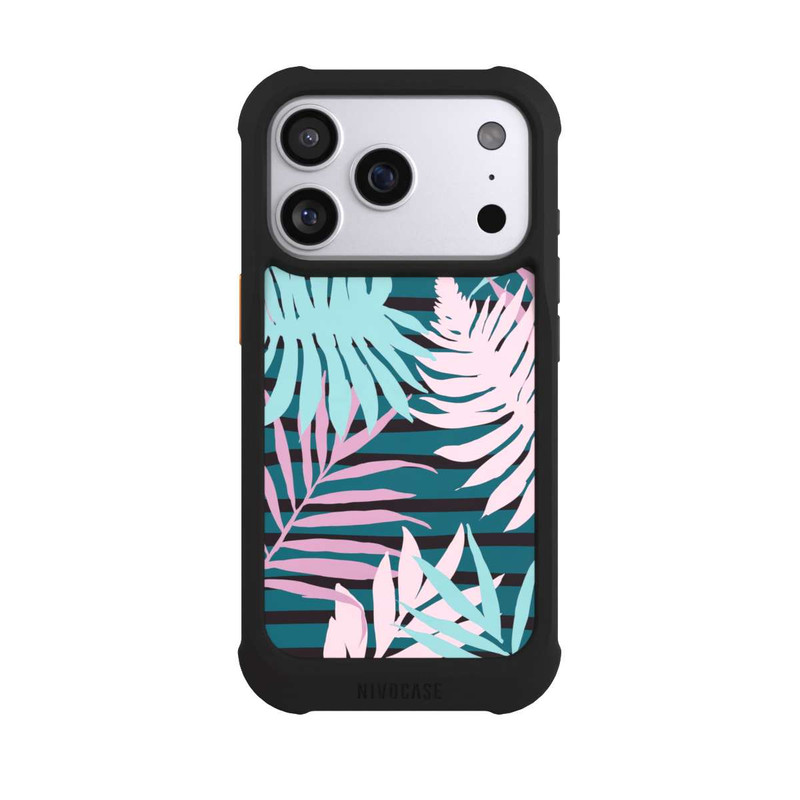 iPhone 17 Pro NIVOmax Pastell-Dschungelblätter rosa blaugrün