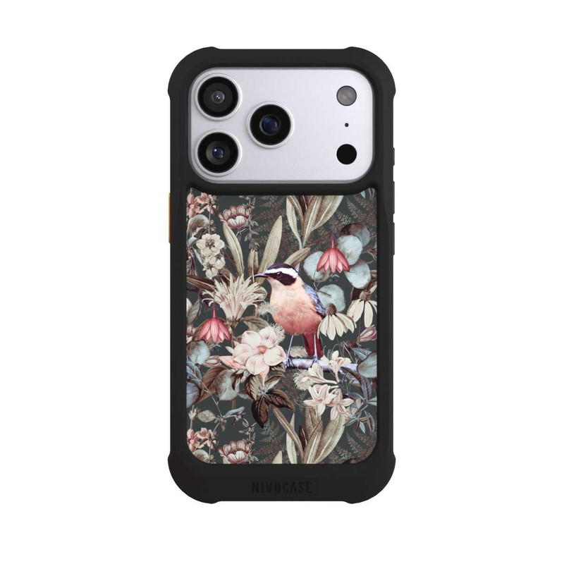 iPhone 17 Pro NIVOmax Oiseau orange à motif de fleurs vintage