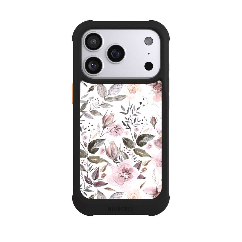 iPhone 17 Pro NIVOmax Aquarelle Fleurs Roses Brunes