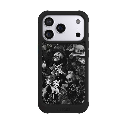Apple iPhone 17 Pro NIVOmax Skulls and Flowers on Black Background
