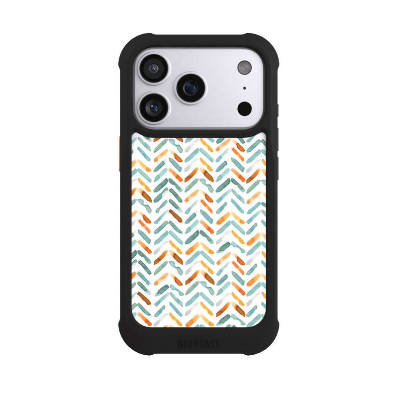 iPhone 17 Pro NIVOmax Elegantes Herbstchevron Blau Orange