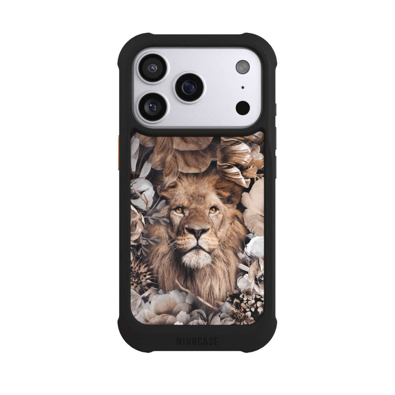 iPhone 17 Pro NIVOmax Löwe Blumenrahmen Beige