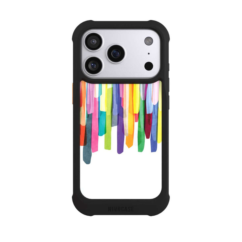 iPhone 17 Pro NIVOmax Rayures colorées fond blanc