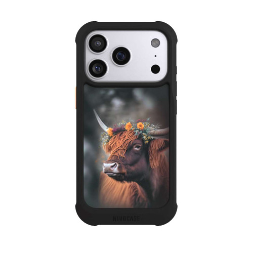 Apple iPhone 17 Pro NIVOmax Vache des Highlands avec des fleurs avec IA