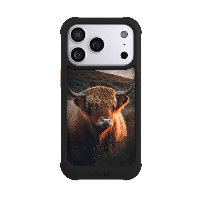 iPhone 17 Pro NIVOmax Vache Highland avec de grandes cornes avec IA