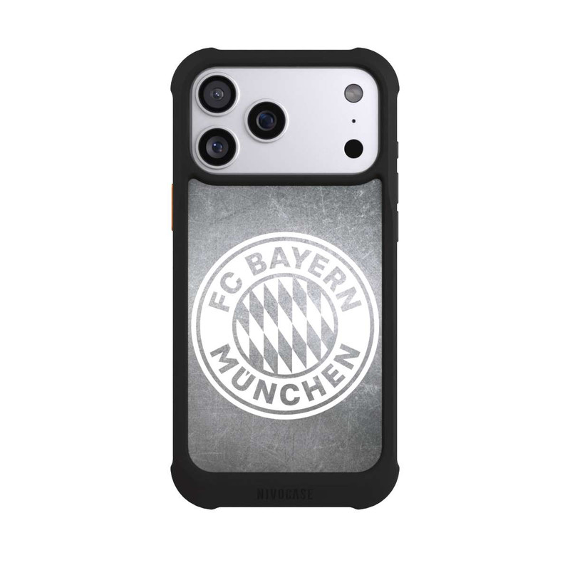 iPhone 17 Pro Max NIVOmax Klassisches FCB Logo Klein - Weiß auf Metalllook