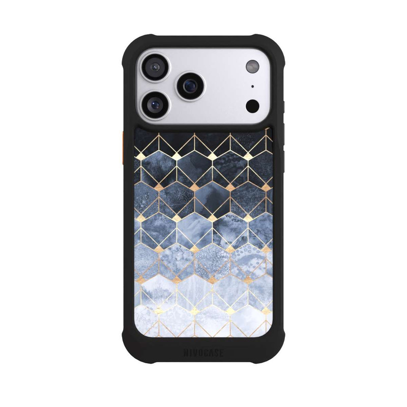 iPhone 17 Pro Max NIVOmax Blaue Sechsecke und Diamanten Golddruck