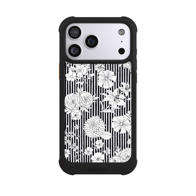 iPhone 17 Pro Max NIVOmax Fleurs et rayures noir et blanc