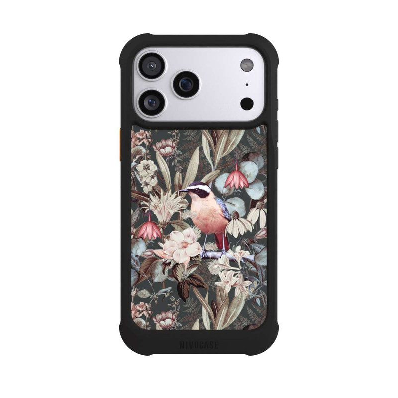 iPhone 17 Pro Max NIVOmax Oiseau orange à motif de fleurs vintage