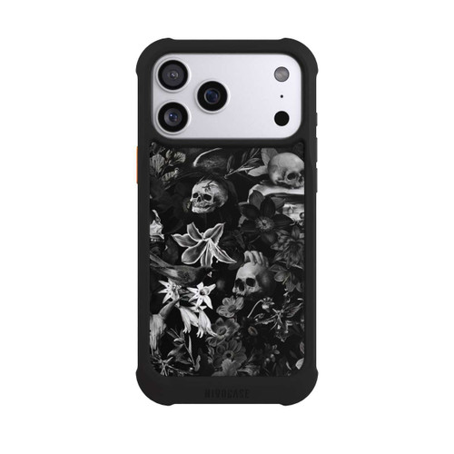 Apple iPhone 17 Pro Max NIVOmax Totenköpfe und Blumen auf schwarzem Hintergrund
