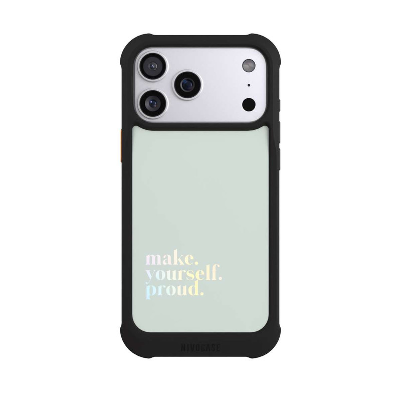 iPhone 17 Pro Max NIVOmax Make Yourself Proud Zitat-Minze und Farbverlauf