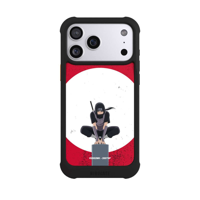 iPhone 17 Pro Max NIVOmax Symbole Itachi Uchiha fond rouge