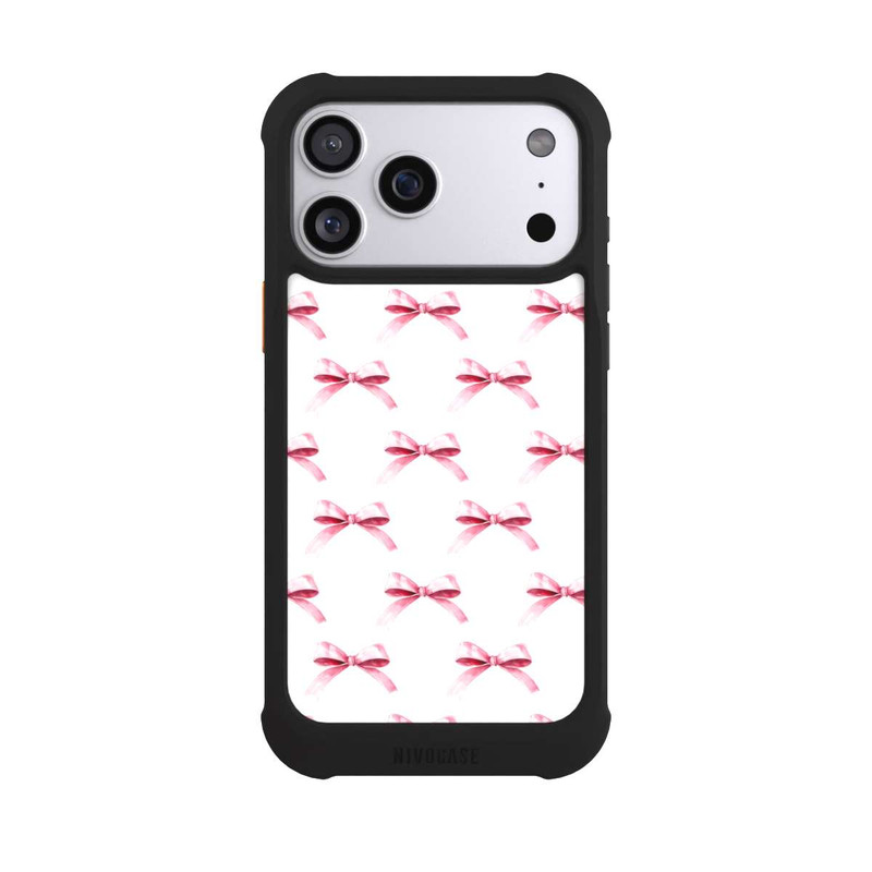 iPhone 17 Pro Max NIVOmax Motif Nœud Rose sur Fond Blanc