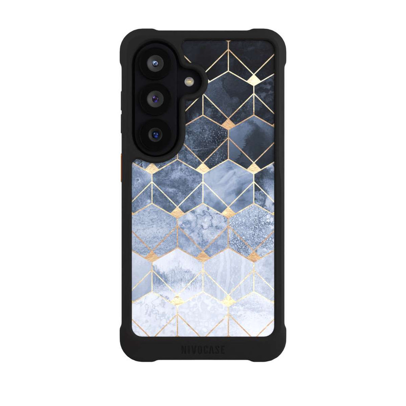 Galaxy S26 NIVOmax Blaue Sechsecke und Diamanten Golddruck