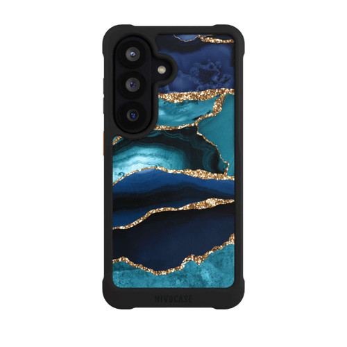 Samsung Galaxy S26 NIVOmax Dark and Light Blue Marble Gold Glitter Look