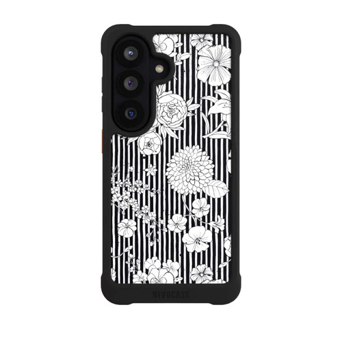 Samsung Galaxy S26 NIVOmax Blumen und Streifen Schwarz und Weiß
