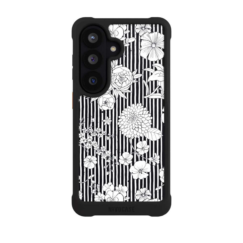 Galaxy S26 NIVOmax Blumen und Streifen Schwarz und Weiß