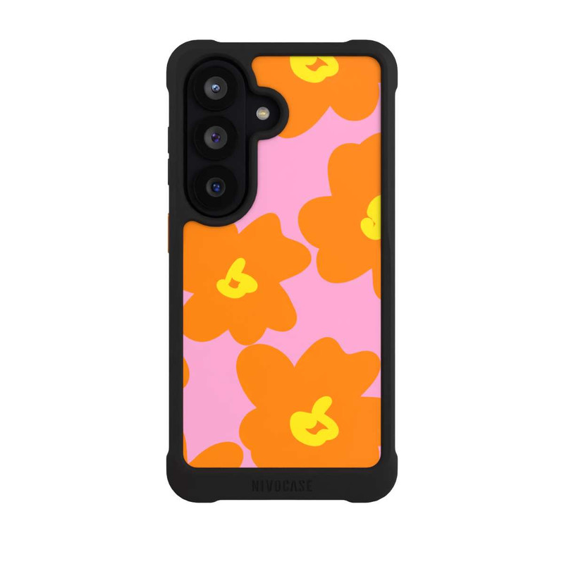 Galaxy S26 NIVOmax Retro Blumenmuster Pink und Orange
