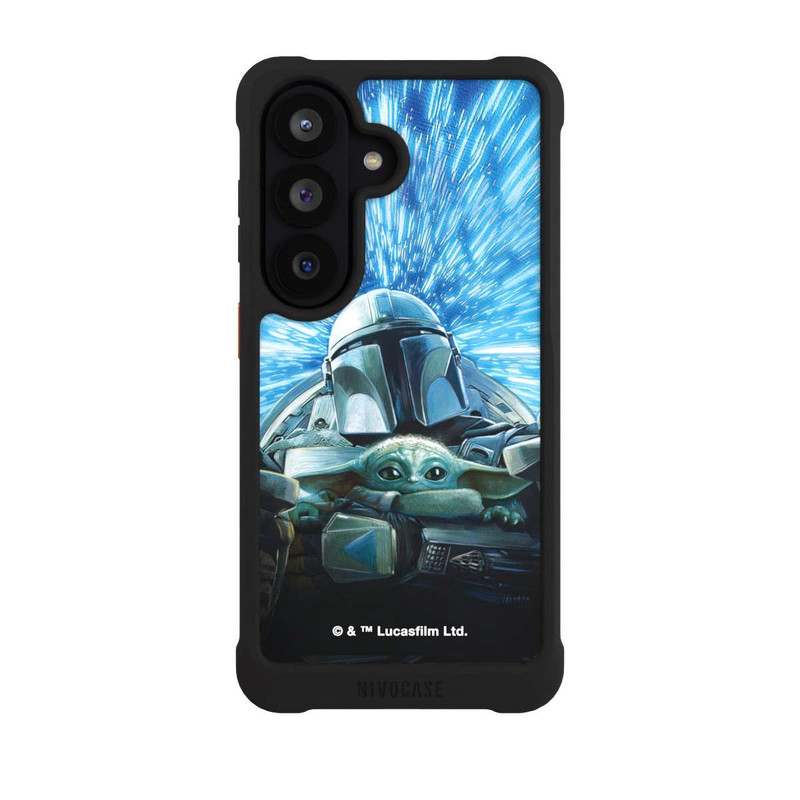 Galaxy S26 NIVOmax Grogu und Mando fliegen blau