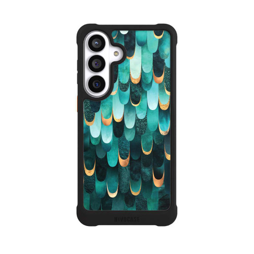 Samsung Galaxy S26+ NIVOmax Imprimé or turquoise à plumes