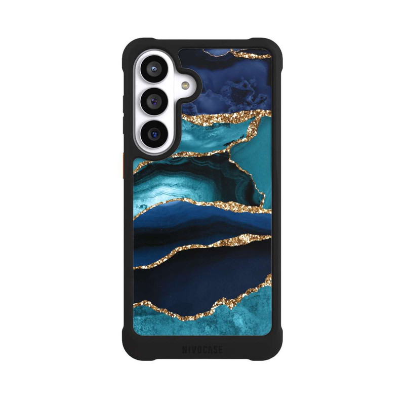 Galaxy S26+ NIVOmax Dark and Light Blue Marble Gold Glitter Look