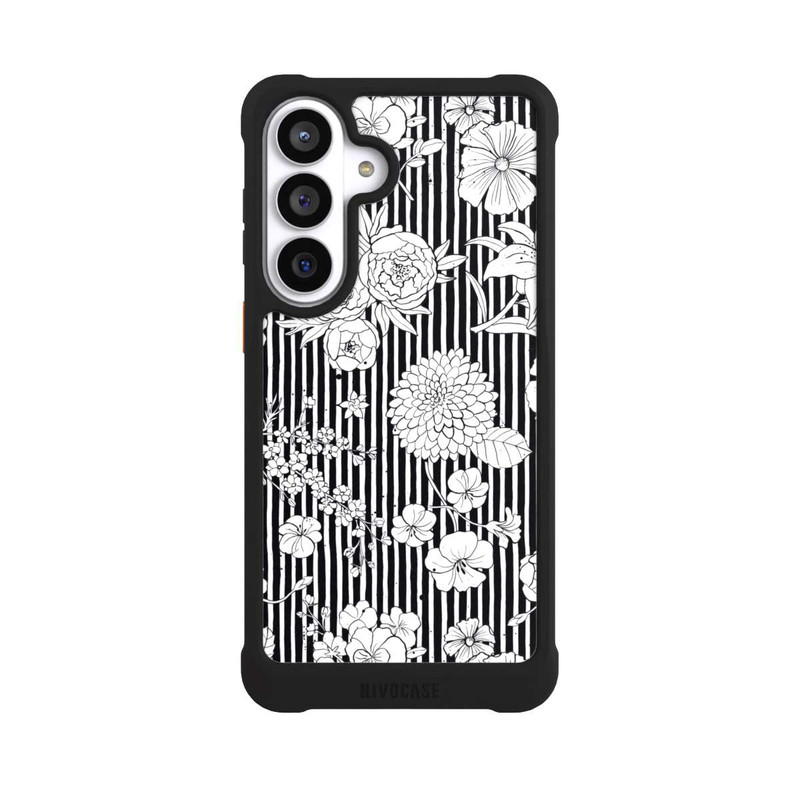 Galaxy S26+ NIVOmax Blumen und Streifen Schwarz und Weiß