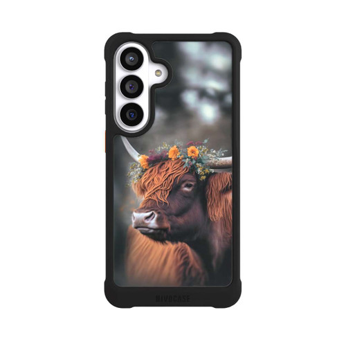 Samsung Galaxy S26+ NIVOmax Vache des Highlands avec des fleurs avec IA