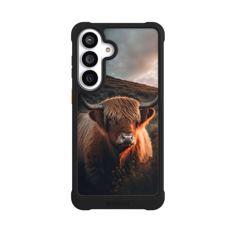 Galaxy S26+ NIVOmax Vache Highland avec de grandes cornes avec IA