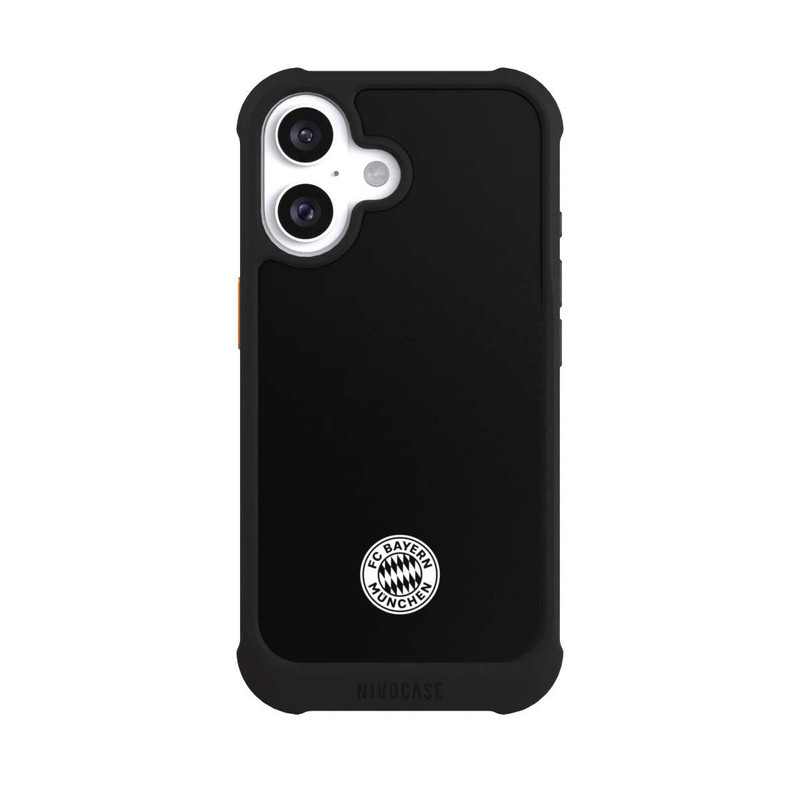 iPhone 16 NIVOmax Klassisches FCB Logo Klein - Weiß auf Schwarz