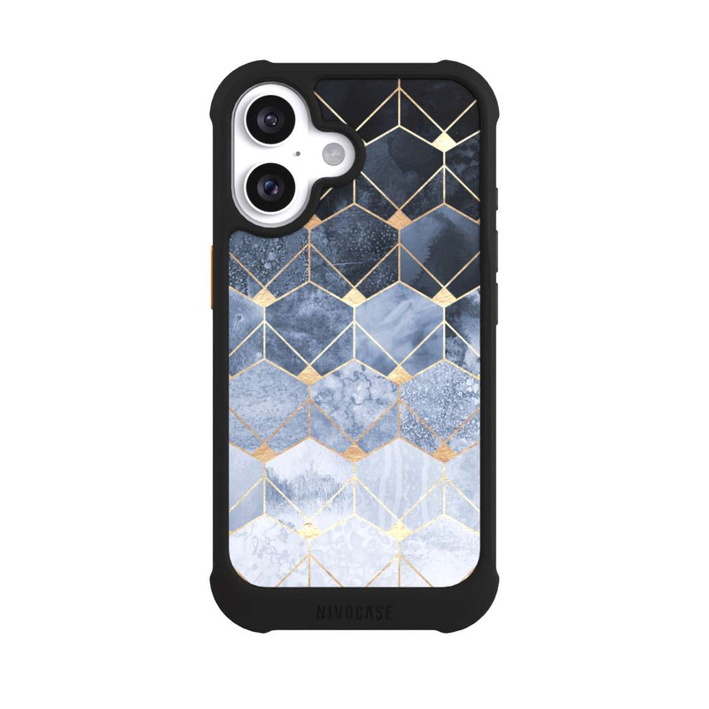 iPhone 16 NIVOmax Blaue Sechsecke und Diamanten Golddruck