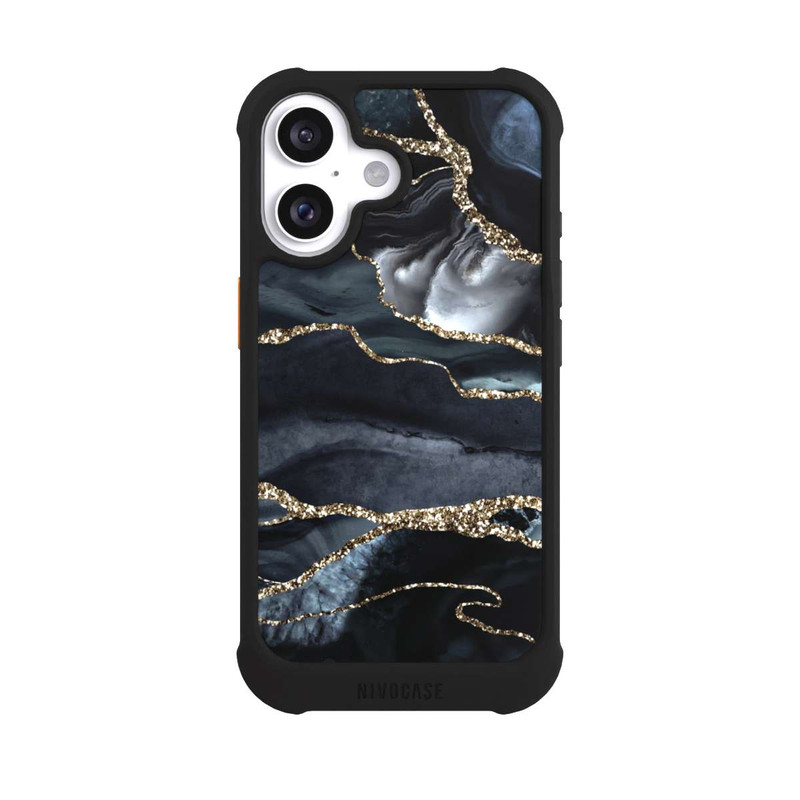 iPhone 16 NIVOmax Dunkler Marmor Gold Glitzerlook