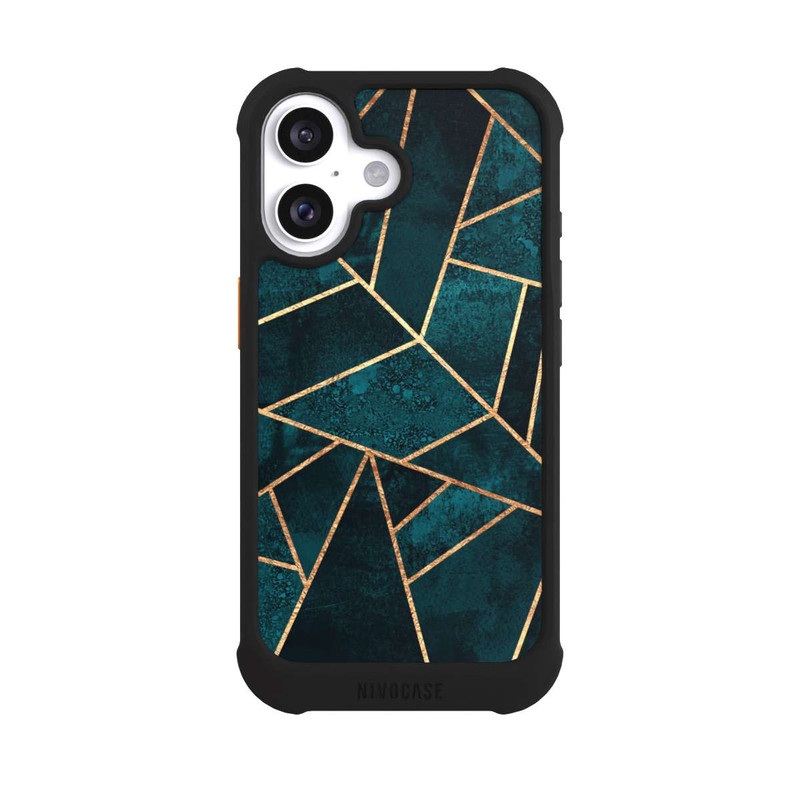 iPhone 16 NIVOmax Tief Blaugrün Stein Gold Druck