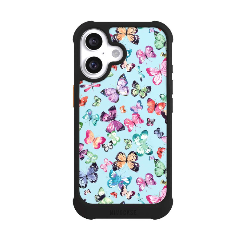 iPhone 16 NIVOmax Schmetterlinge rosa orange blau