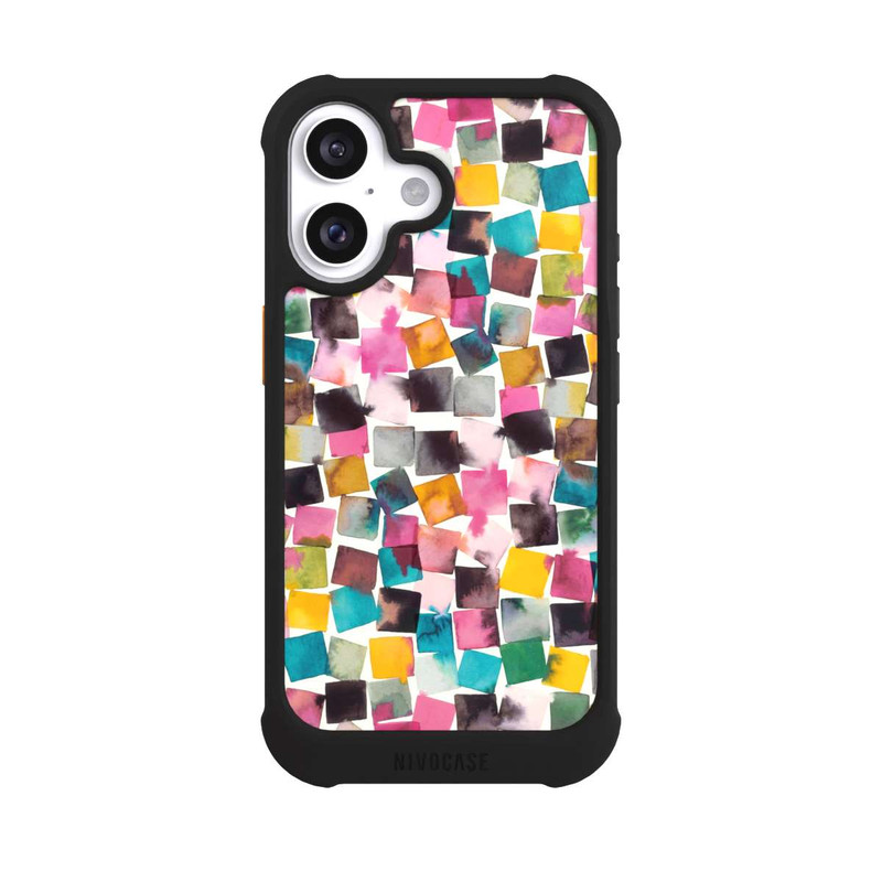 iPhone 16 NIVOmax Aquarell geometrische Plaids rosa