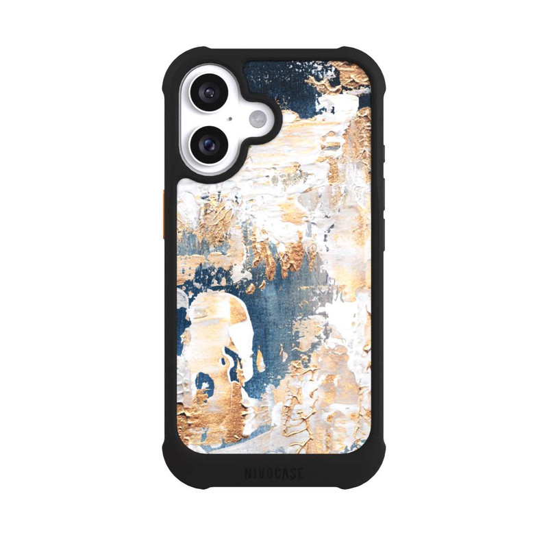 iPhone 16 NIVOmax Abstraktion Blau und Gold