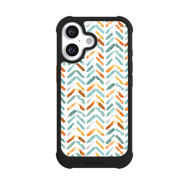 iPhone 16 NIVOmax Elegantes Herbstchevron Blau Orange