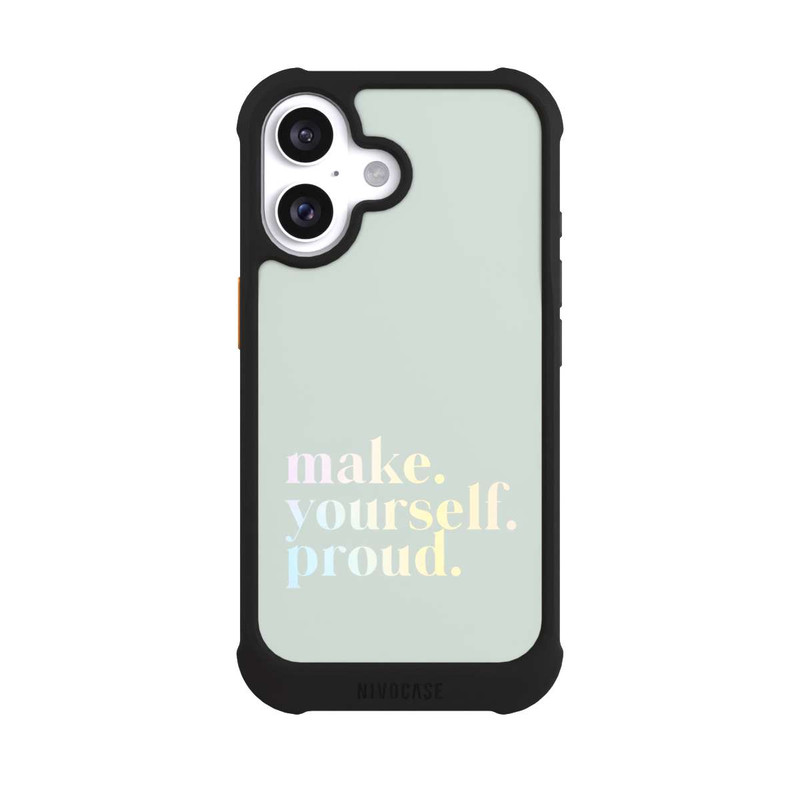iPhone 16 NIVOmax Make Yourself Proud Zitat-Minze und Farbverlauf