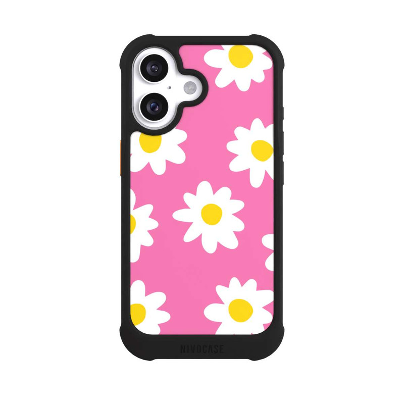 iPhone 16 NIVOmax Gänseblümchenmuster rosa