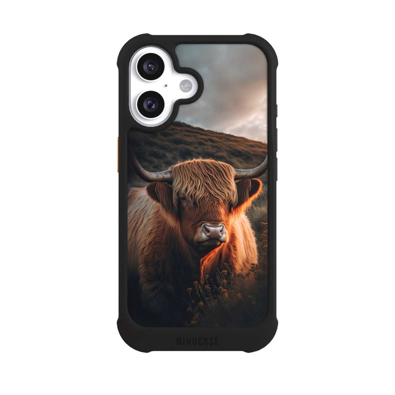 iPhone 16 NIVOmax Hochland Rind mit großen Hörnern mit KI
