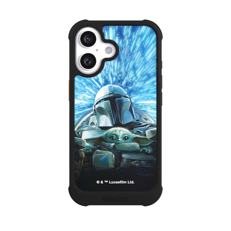 iPhone 16 NIVOmax Grogu und Mando fliegen blau
