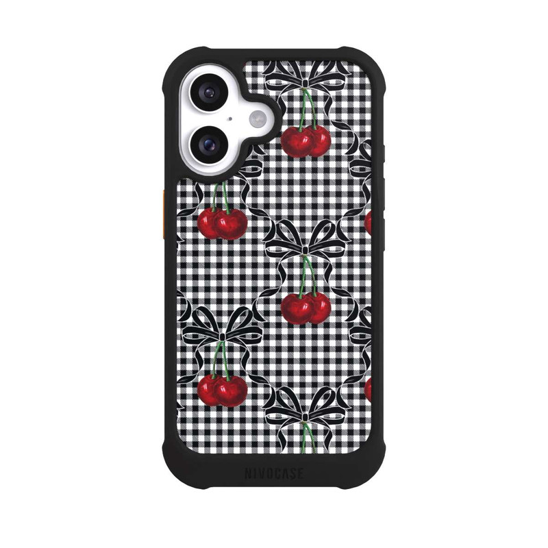 iPhone 16 NIVOmax Kirschen Muster Schwarz