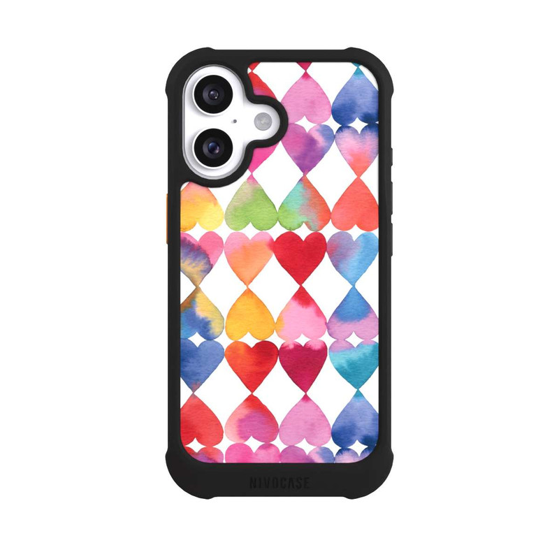 iPhone 16 NIVOmax Buntes Herz Watercolor Muster