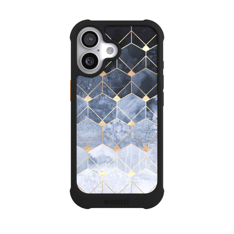 iPhone 17 NIVOmax Blue Hexagons And Diamonds Gold Print
