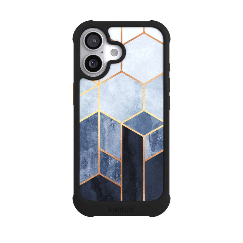 iPhone 17 NIVOmax Soft Blue Hexagons Gold Print