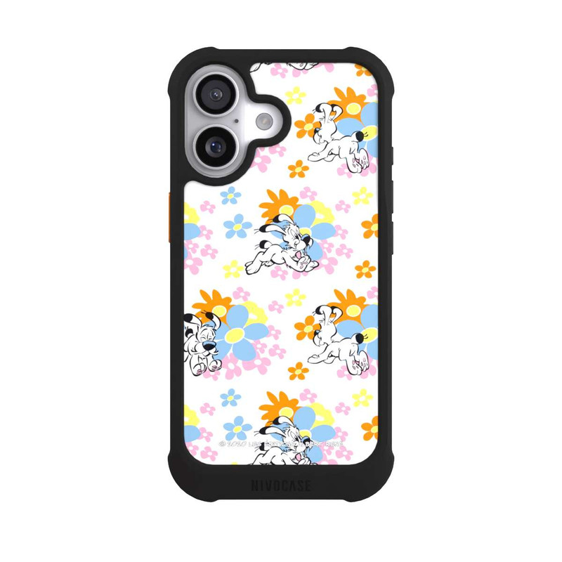 iPhone 17 NIVOmax Idéfix sur fleurs colorées