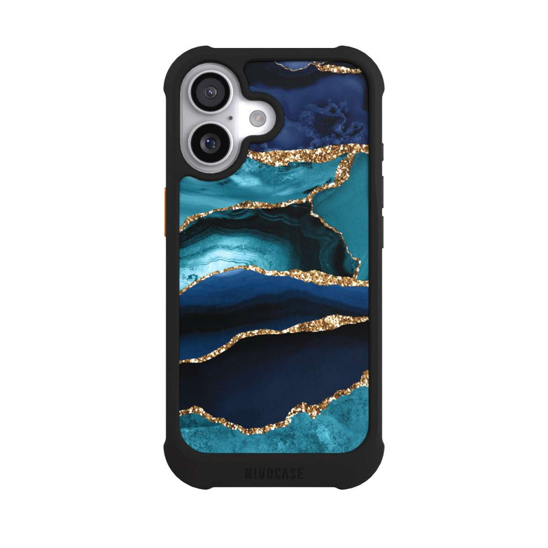 iPhone 17 NIVOmax Aspect pailleté doré marbré bleu foncé et bleu clair