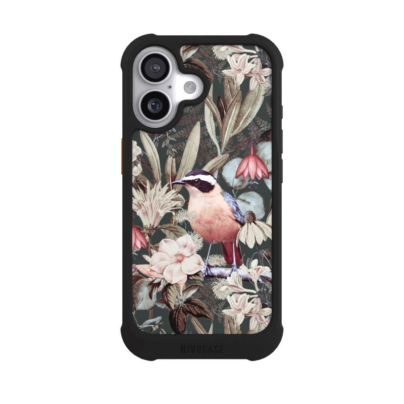 iPhone 17 NIVOmax Oiseau orange à motif de fleurs vintage
