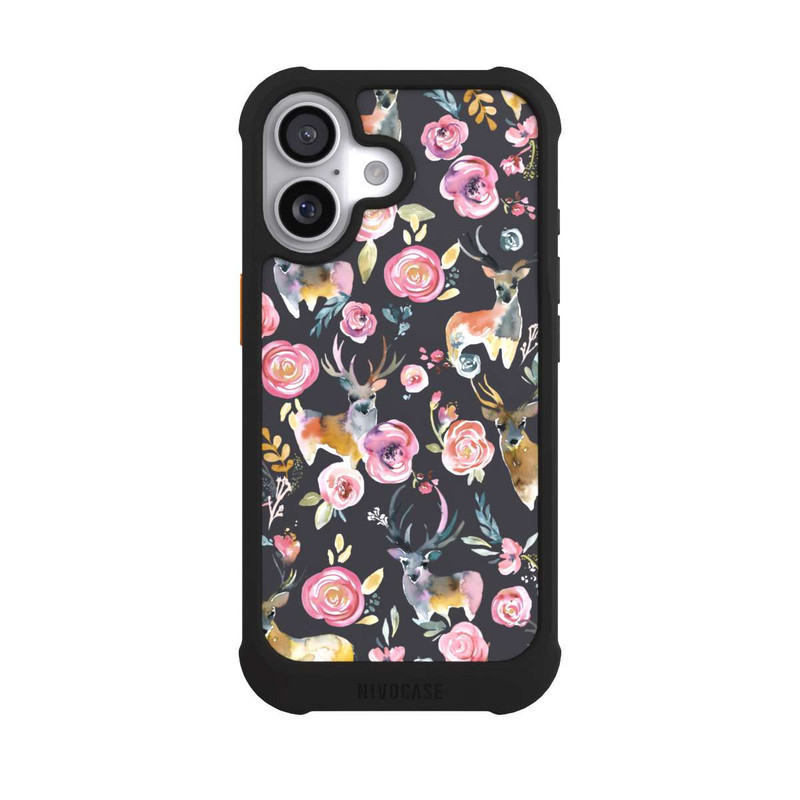 iPhone 17 NIVOmax Cerfs et fleurs Anthracite